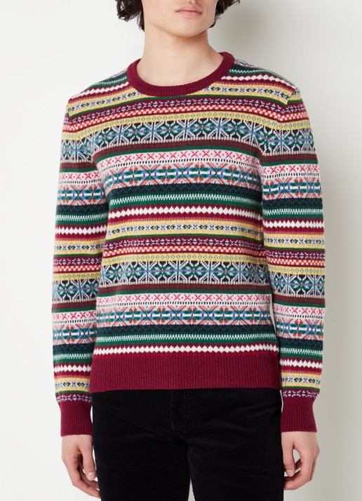 Gant Fair Isle trui van wol met ingebreid patroon - detail 3 bordeauxrood