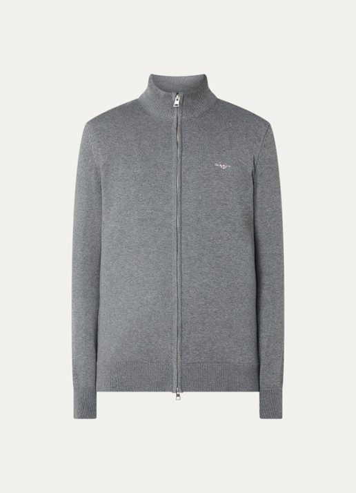 Gant Fijngebreid vest met logoborduring - voorkant 3 grijs