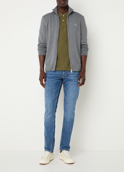 Gant Fijngebreid vest met logoborduring - voorkant 4 grijs