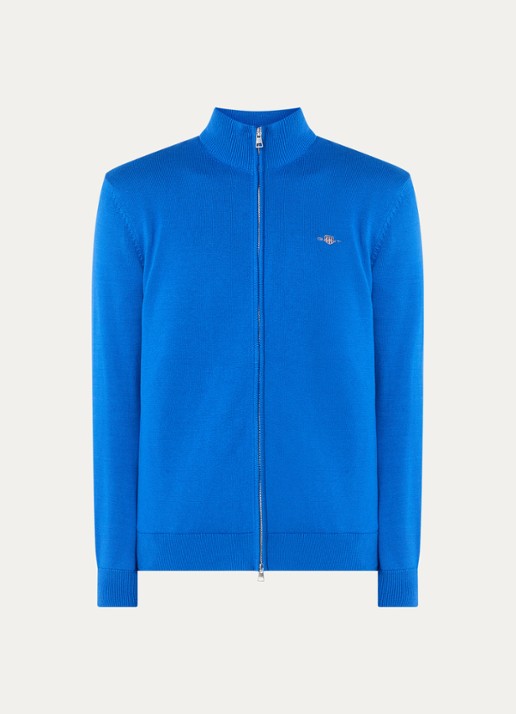 Gant Fijngebreid vest met logoborduring - voorkant 2 donkerblauw