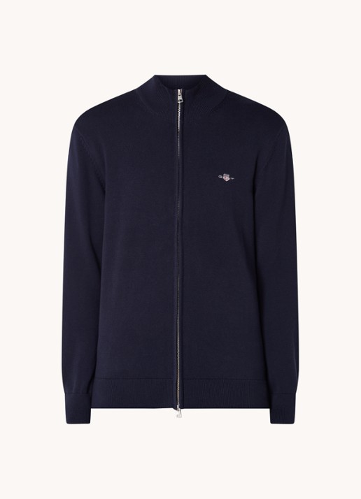 Gant Fijngebreid vest met logoborduring - voorkant 3 donkerblauw