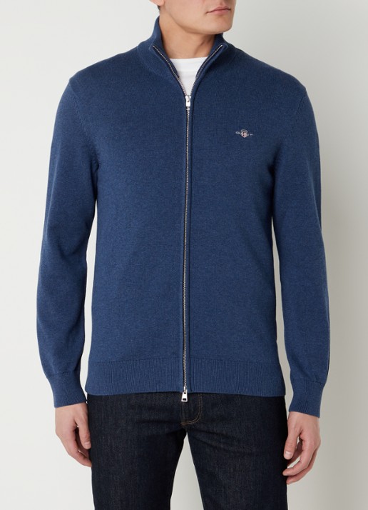 Gant Fijngebreid vest met logoborduring - detail 2 indigo