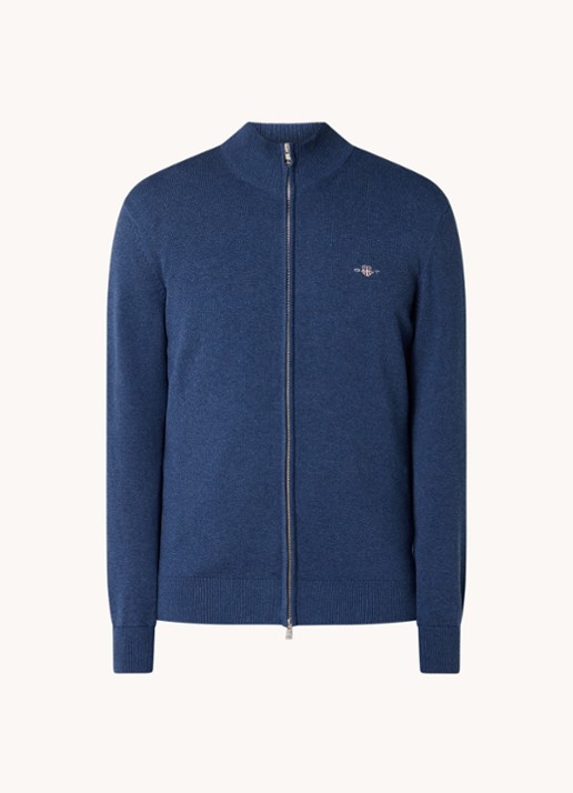 Gant Fijngebreid vest met logoborduring - voorkant 3 indigo