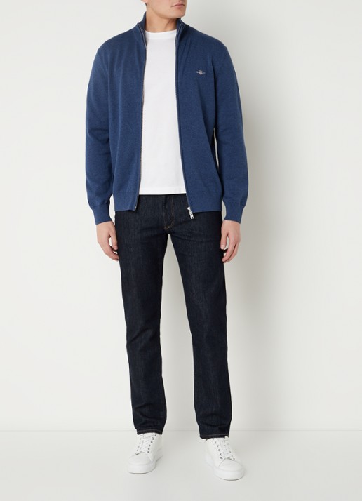 Gant Fijngebreid vest met logoborduring - voorkant 4 indigo