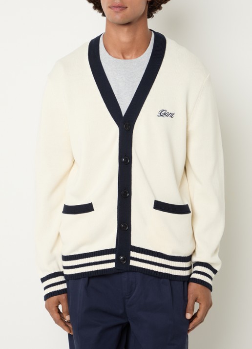 Gant Fijngebreid vest met logoborduring - detail 4 creme