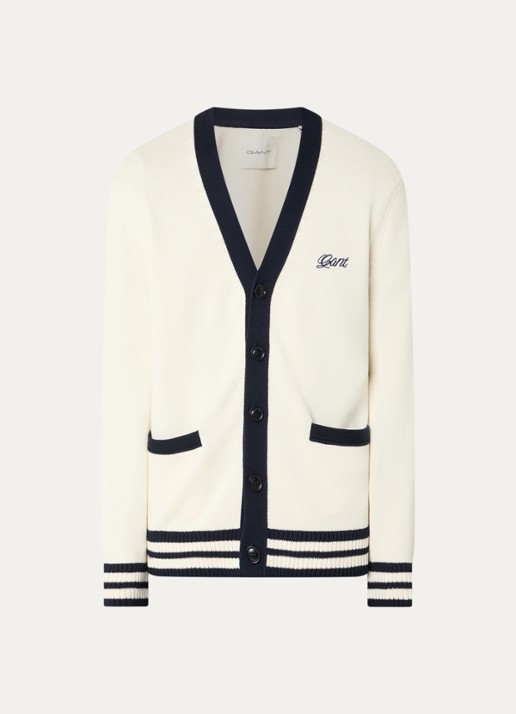 Gant Fijngebreid vest met logoborduring - voorkant creme