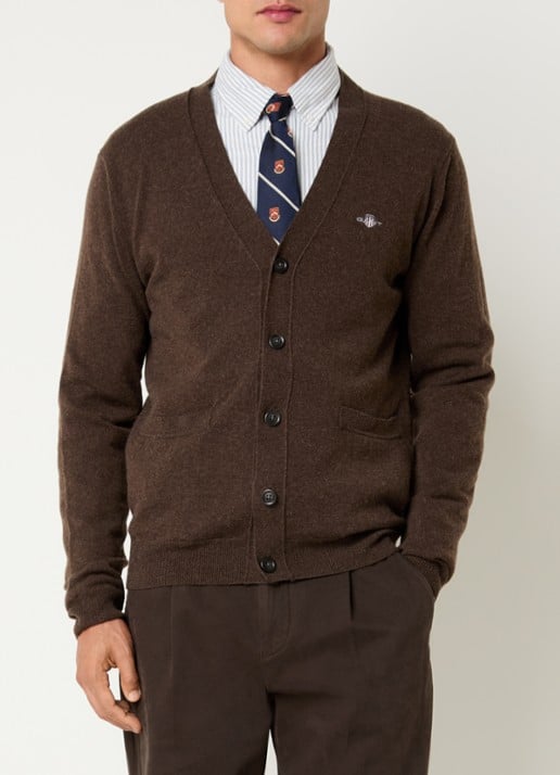 Gant Fijngebreid vest van lamswol met logoborduring
