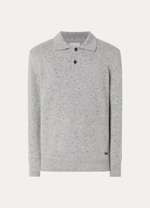 Gant Fijngebreide pullover in wolblend met polokraag - voorkant grijsmele