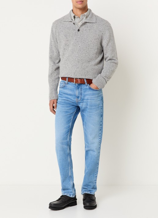 Gant Fijngebreide pullover in wolblend met polokraag - voorkant 2 grijsmele
