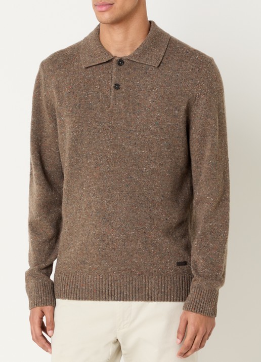 Gant Fijngebreide pullover in wolblend met polokraag - detail 4 hazelnootbruin