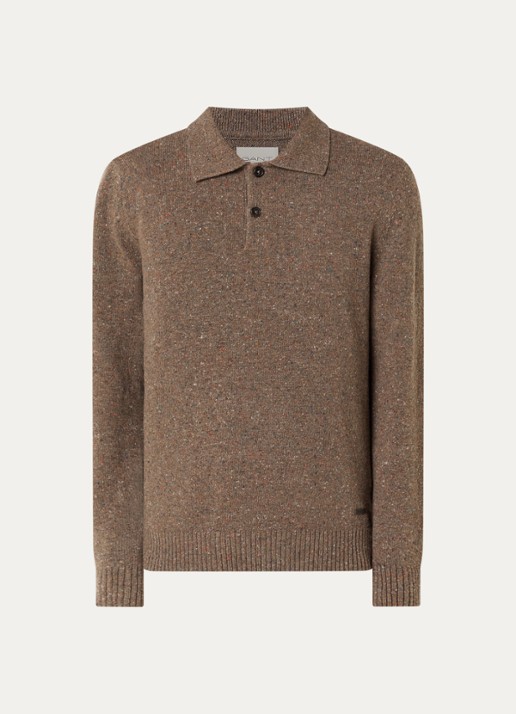 Gant Fijngebreide pullover in wolblend met polokraag - voorkant 2 hazelnootbruin