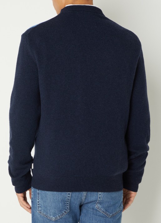 Gant Fijngebreide pullover in wolblend met ruitdessin - achterkant donkerblauw