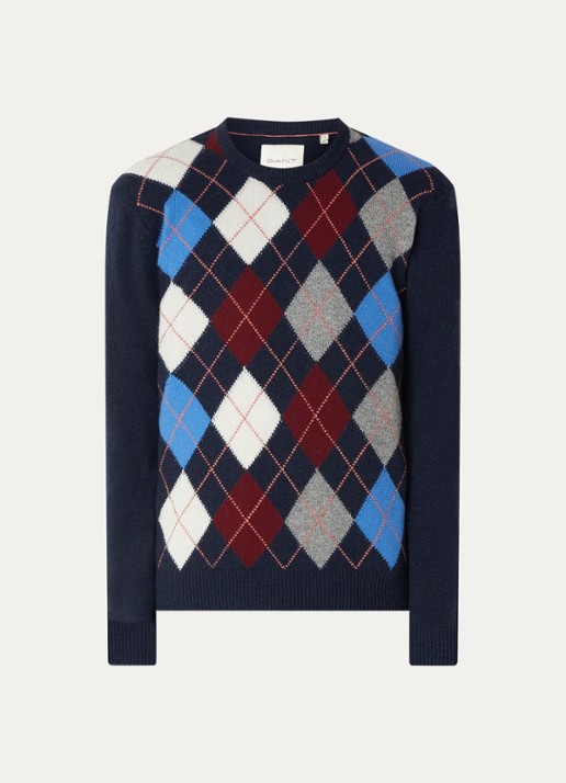 Gant Fijngebreide pullover in wolblend met ruitdessin