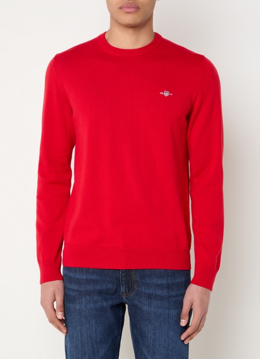 Gant Fijngebreide pullover met logo - detail 4 rood