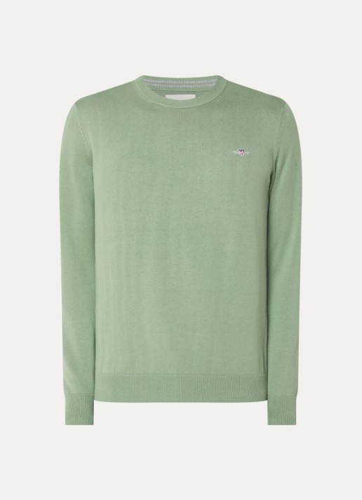 Gant Fijngebreide pullover met logo - voorkant lindegroen