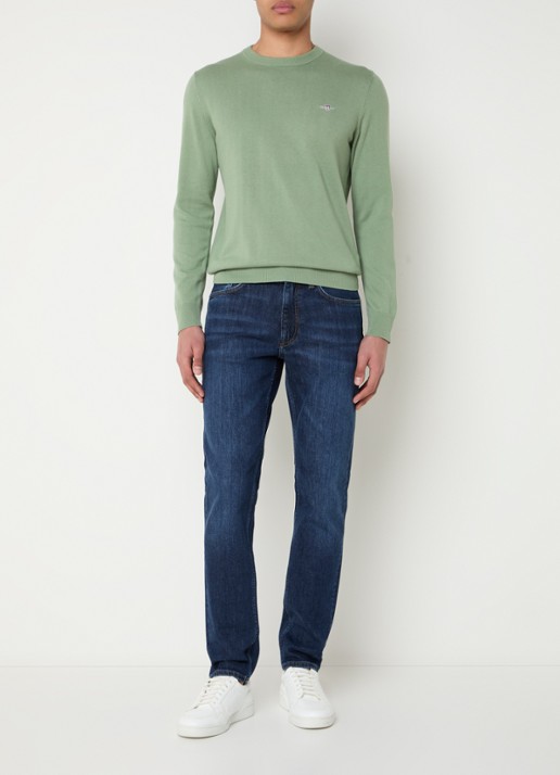 Gant Fijngebreide pullover met logo - voorkant 2 lindegroen