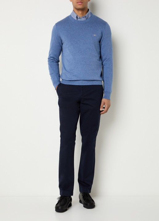 Gant Fijngebreide pullover met logo - voorkant 2 blauw