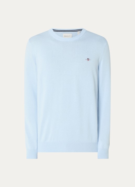 Gant Fijngebreide pullover met logo - voorkant lichtblauw