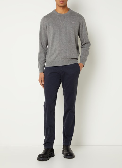 Gant Fijngebreide pullover met logoborduring  - voorkant 4 grijs