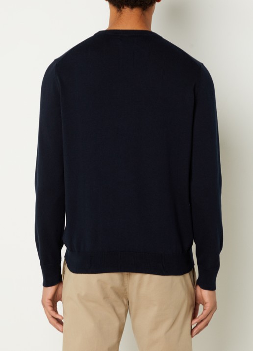 Gant Fijngebreide pullover met logoborduring  - achterkant 4 donkerblauw