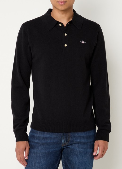 Gant Fijngebreide pullover met polokraag en logoborduring - detail 4 zwart