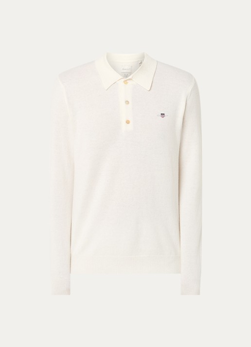 Gant Fijngebreide pullover met polokraag en logoborduring - voorkant 2 gebroken wit