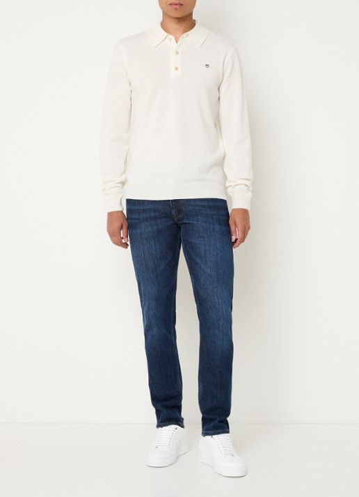 Gant Fijngebreide pullover met polokraag en logoborduring - voorkant 3 gebroken wit