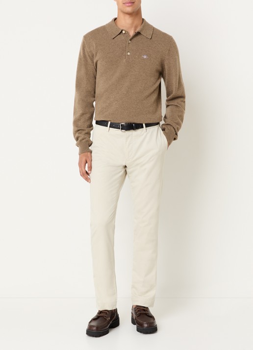 Gant Fijngebreide pullover van lamswol met logoborduring - voorkant 4 bruin
