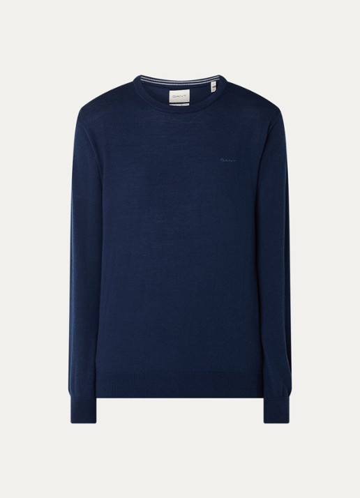 Gant Fijngebreide pullover van merino wol - voorkant donkerblauw
