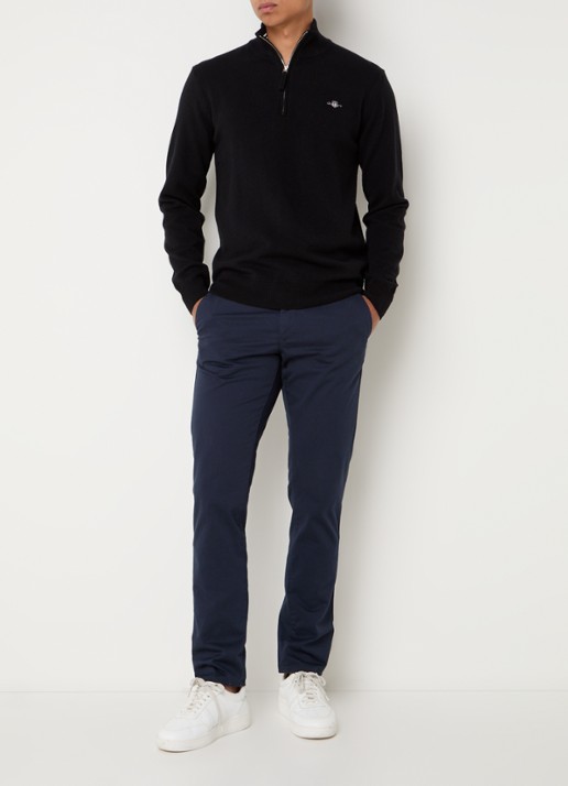 Gant Fijngebreide pullover van wol met halve rits - voorkant 3 zwart