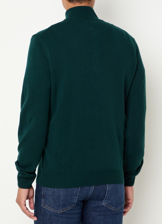 Gant Fijngebreide pullover van wol met halve rits - achterkant groen