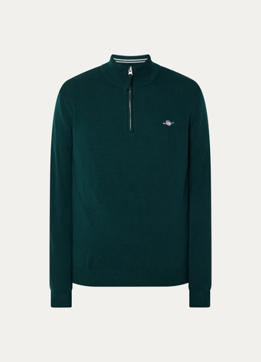 Gant Fijngebreide pullover van wol met halve rits - voorkant 2 groen