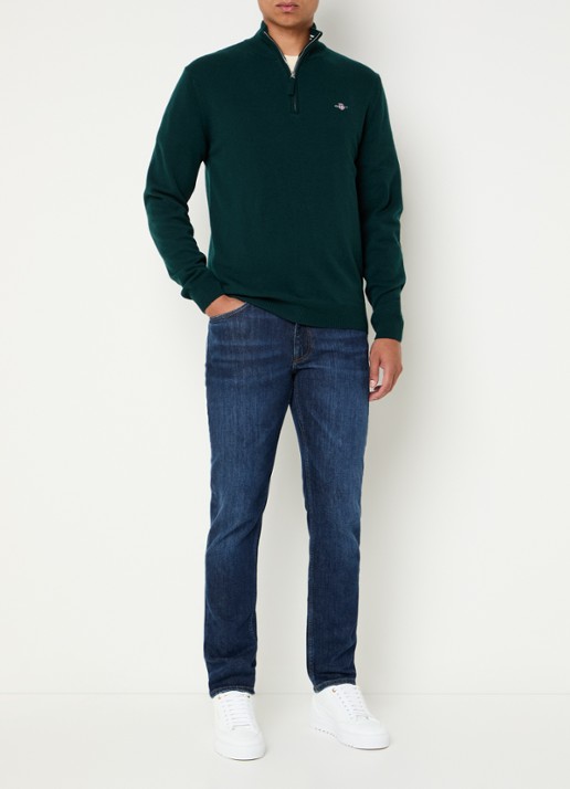 Gant Fijngebreide pullover van wol met halve rits - voorkant 3 groen