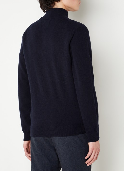 Gant Fijngebreide pullover van wol met halve rits - achterkant 4 donkerblauw