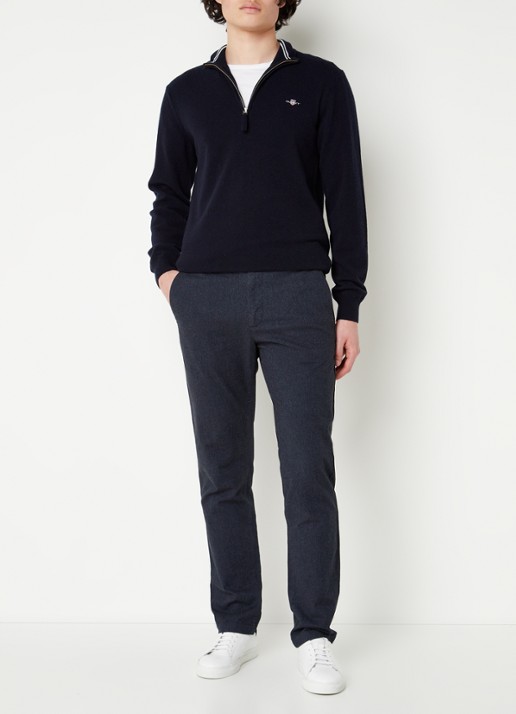 Gant Fijngebreide pullover van wol met halve rits - voorkant 2 donkerblauw