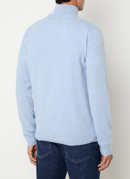 Gant Fijngebreide pullover van wol met halve rits - achterkant 4 lichtblauw