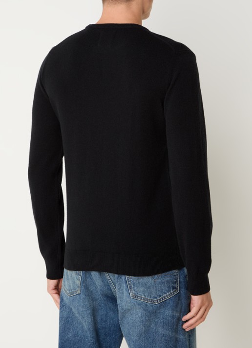 Gant Fijngebreide pullover van wol met logoborduring - achterkant 4 zwart