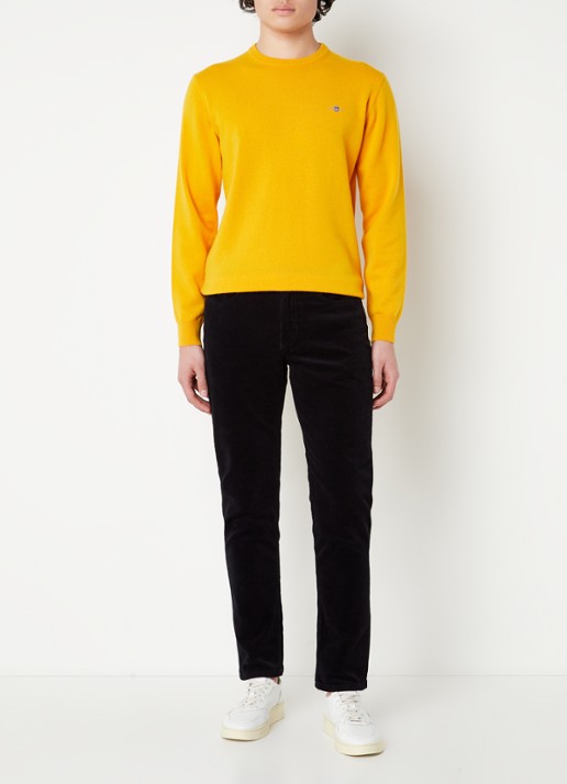 Gant Fijngebreide pullover van wol met logoborduring - voorkant 3 donkergeel