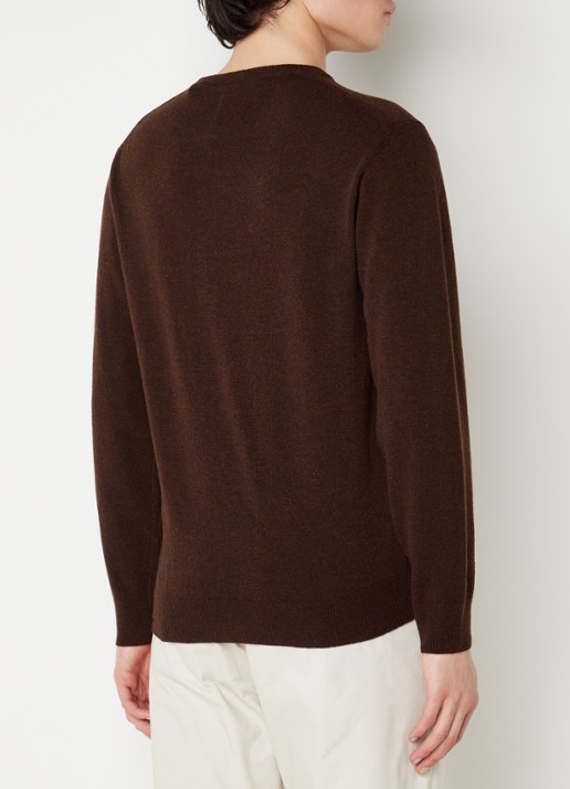 Gant Fijngebreide pullover van wol met logoborduring - achterkant 4 donkerbruin