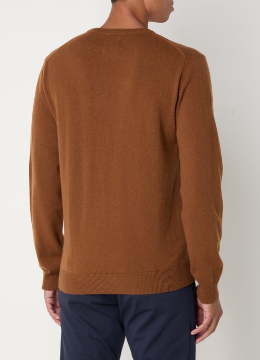 Gant Fijngebreide pullover van wol met logoborduring - achterkant 2 chocoladebruin