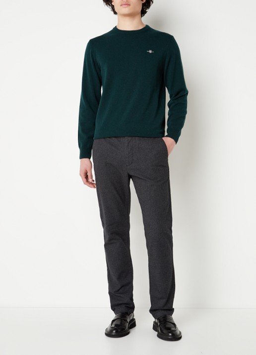 Gant Fijngebreide pullover van wol met logoborduring - voorkant 4 groen