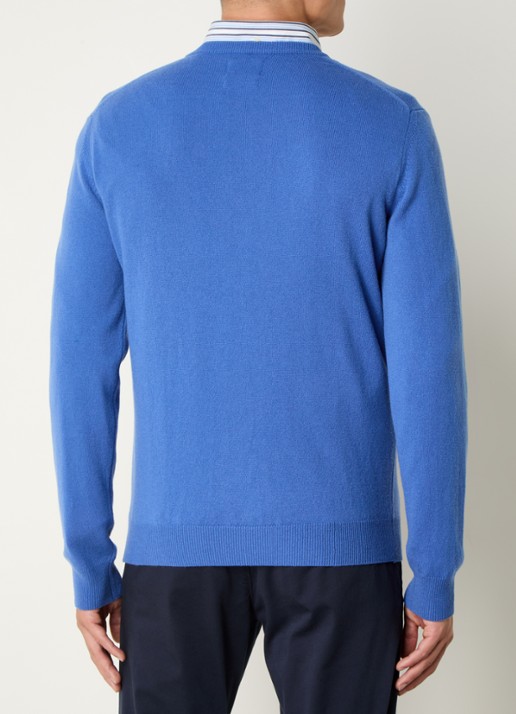 Gant Fijngebreide pullover van wol met logoborduring - achterkant 4 blauw