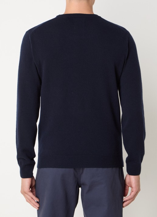 Gant Fijngebreide pullover van wol met logoborduring - achterkant 2 donkerblauw