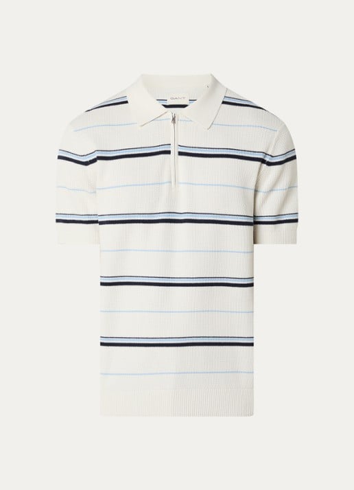 Gant Fijngebreide regular fit polo met streepprint - voorkant 2 gebroken wit