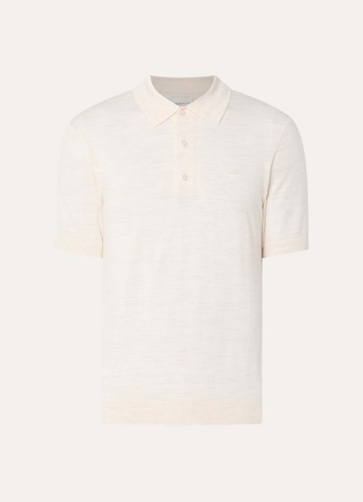 Gant Fijngebreide regular fit polo van merino wol met logoborduring - voorkant 3 creme