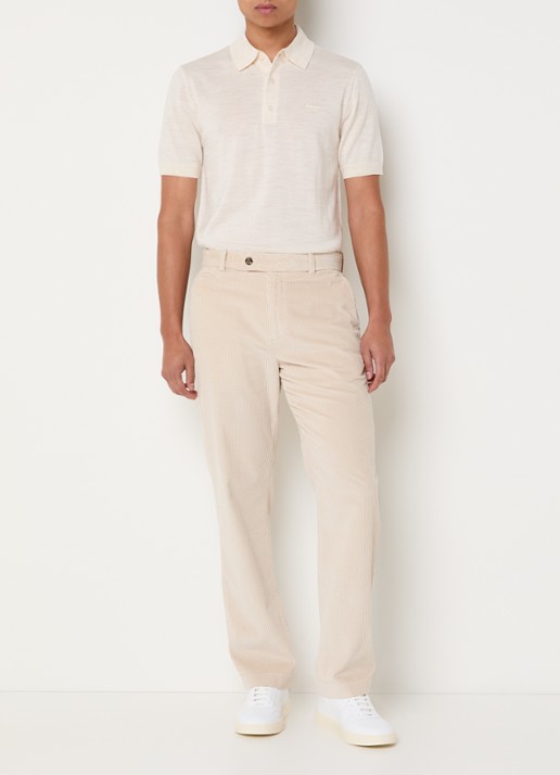 Gant Fijngebreide regular fit polo van merino wol met logoborduring - voorkant 4 creme