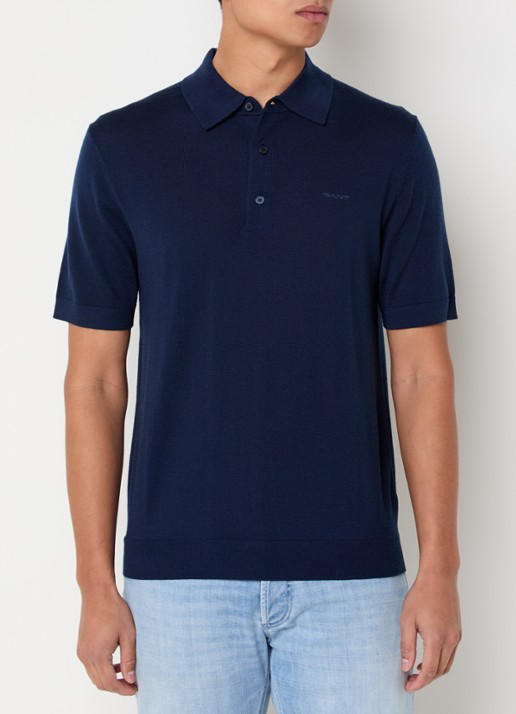 Gant Fijngebreide regular fit polo van merino wol met logoborduring