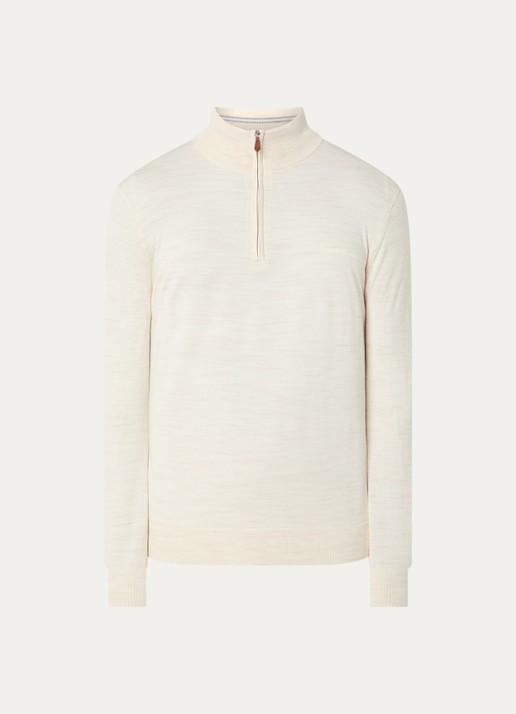 Gant Fijngebreide trui in merino wol met halve rits - voorkant 3 creme