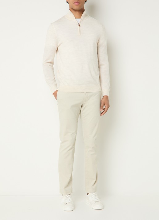 Gant Fijngebreide trui in merino wol met halve rits - voorkant 4 creme