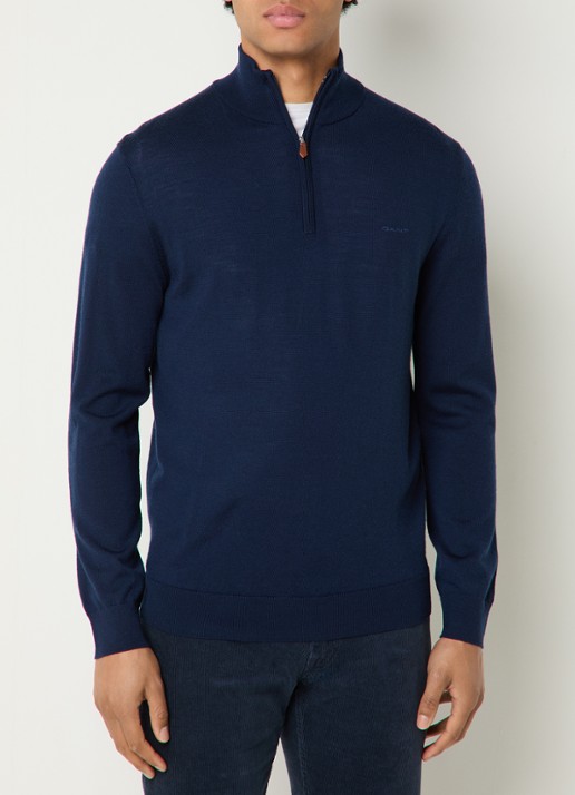 Gant Fijngebreide trui in merino wol met halve rits